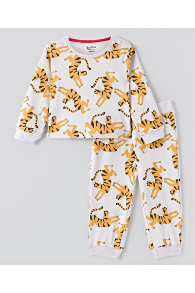 Bonfino Tiger Printed Pyjama Set - White