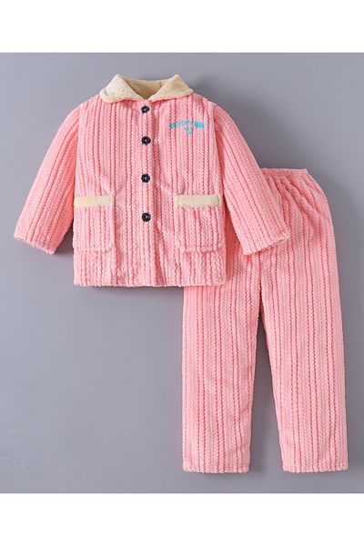 Babyhug SAPS Sunny Baby Embroidered Full Sleeves Winter Night Suit/Co-ord Set - Pink