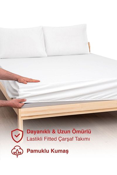 MODELHOME White Colored Fitted Sheet Set (Cotton Duvet Cover Fabric, Pillow Case) 7 Different Sizes