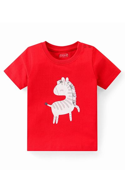Babyhug Single Jersey Half Sleeves Night Suit Zebra Print - Red & Navy Blue