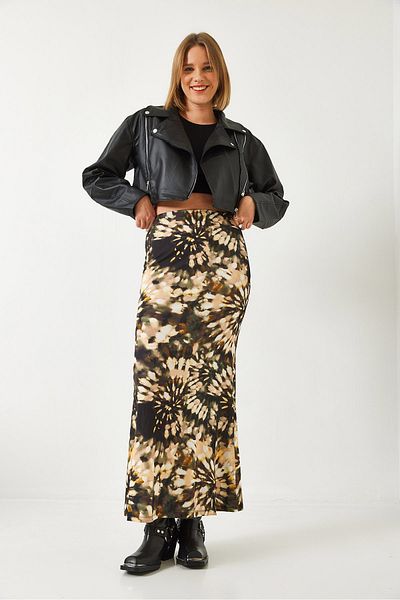 Bianco Lucci Women's Patterned Long Elastic Waist Skirt 60261100