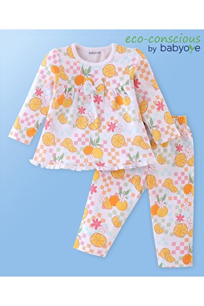Babyoye طقم بدلة نوم بأكمام كاملة من Babyoye Eco Conscious Interlock Knit مطب...
