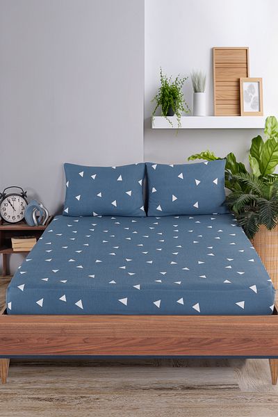 Eponj Home Blue Triangle Double Pes Elastic Sheet Set
