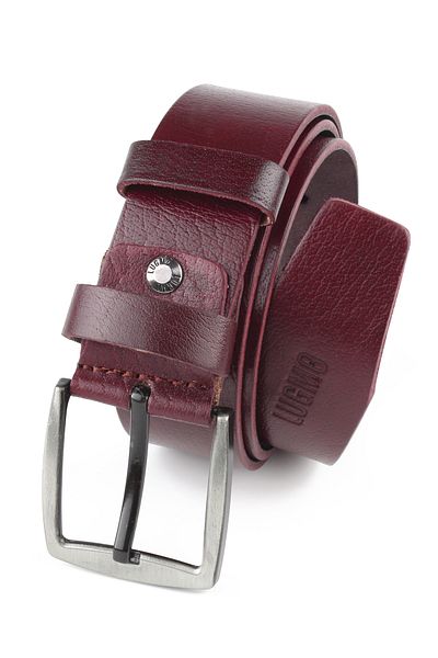 LUGMO Men's Belt - Genuine Leather, Claret Red, 4.5 Cm