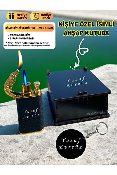 birdoz avm Kişiye Özel Isimli Hediyelik Timsah Başlıklı Çift Ateşli Çakmak Ve...