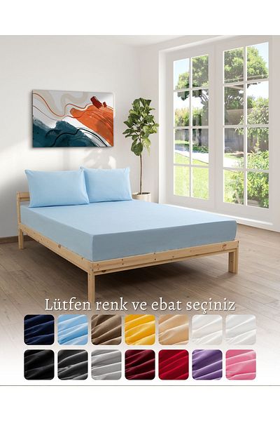 MODELHOME Ranforce Akfil Blue Fitted Sheet Single Double Size Fitted Sheet Set with Pillowcases