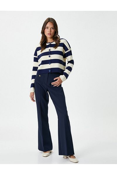 Koton Buttoned Cardigan Crew Neck Off Shoulder Acrylic