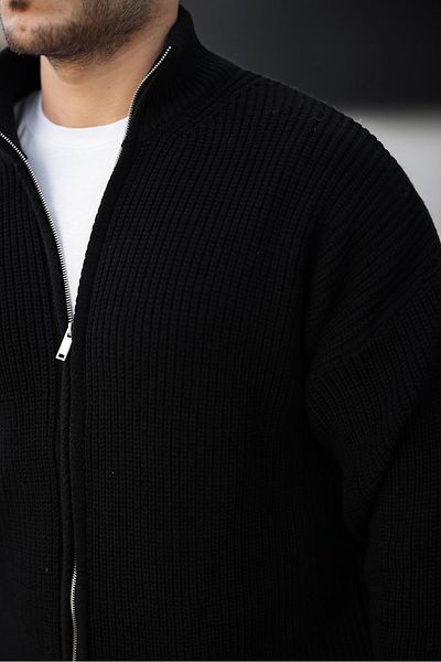 Valiberta Oversize Thessaloniki Knitted Zippered Men's Cardigan - Black