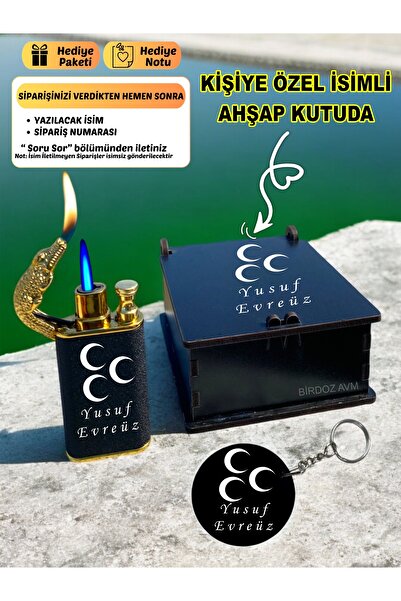 birdoz avm Kişiye Özel Isimli Üç Hilal Timsah Başlıklı Çift Ateşli Çakmak Ve ...
