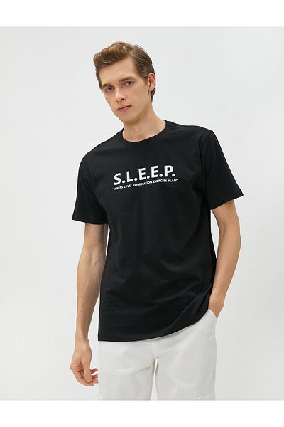 Koton Potištěné tričko Crew Neck Slim Fit Bavlna