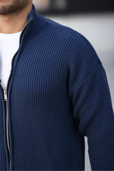 Valiberta Oversize Thessaloniki Knitted Zippered Men's Cardigan - Indigo