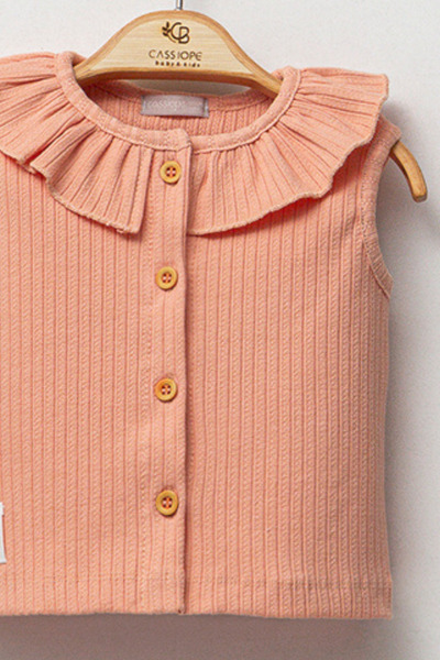 Cassiope Ribbed Ruffled Collar Detailed Buttoned Cotton Sleeveless Baby Girl Vest