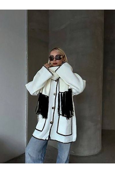TrendParis jachetă cu eșarfă cu detaliu de broderie