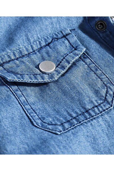 Bonfino Cotton Denim Woven Full Sleeves Mid Wash Solid Shirt - Blue