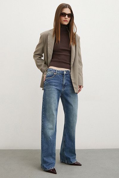 Never more Five Pockets High Waist Pipe Leg Jeans Navy Blue