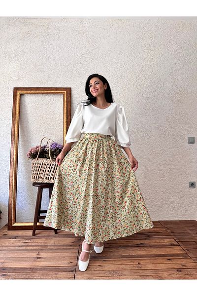 KÜÇÜĞÜM BUTİK Fusta verde mini din poplin cu modele florale