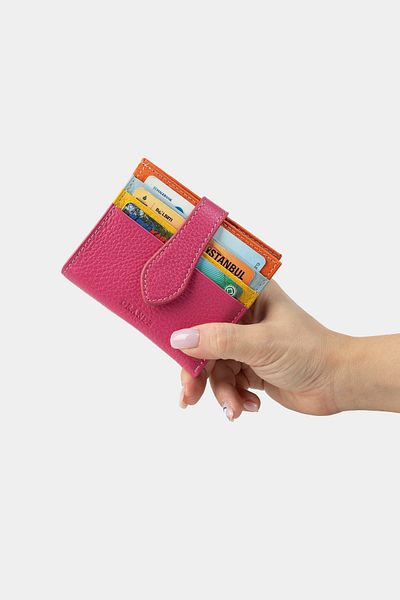 Grande Οριζόντια θήκη κάρτας 800-G Fuchsia από γνήσιο δέρμα - Flother με κουμπωτά