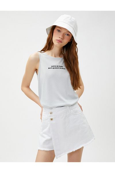 Koton Slogan Printed Undershirt Crew Neck Ribbed