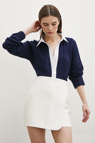 Never more Navy Blue Silk Cardigan - Shirt Collar