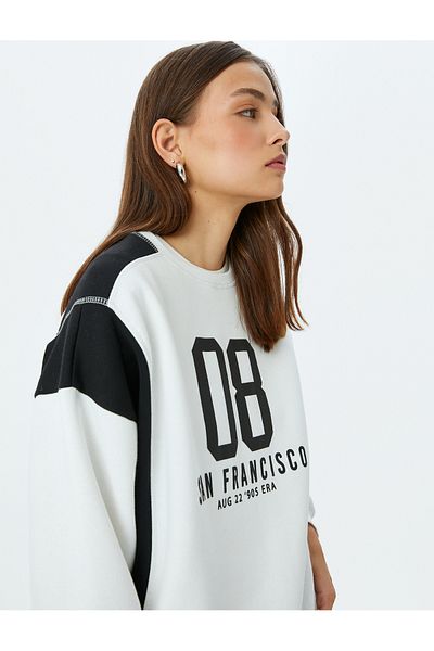 Koton College Printed Crew Neck Color Block Raster Oversize Sweatshirt