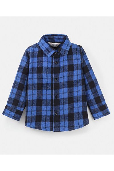 Bonfino Cotton Blend Full Sleeves Checked Shirt-Blue