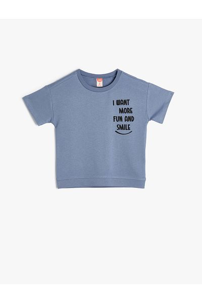Koton Tricou imprimat cu slogan, cu mânecă scurtă, decolteu, bumbac