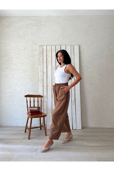 KÜÇÜĞÜM BUTİK Linen Loose Brown Trousers