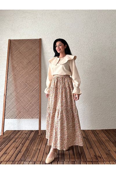 KÜÇÜĞÜM BUTİK Layered Seersucker Skirt - Gray Floral Pattern