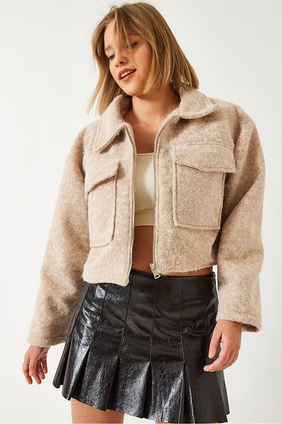 Bianco Lucci Γυναικείο μπουφάν με διπλή τσέπη Crop Stash 2638 60261101