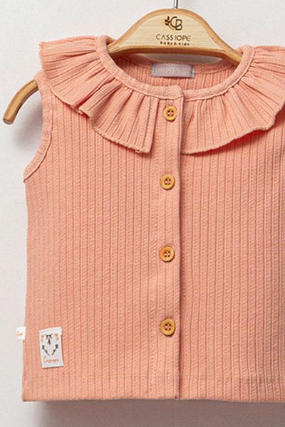 Cassiope Ribbed Ruffled Collar Detailed Buttoned Cotton Sleeveless Baby Girl Vest