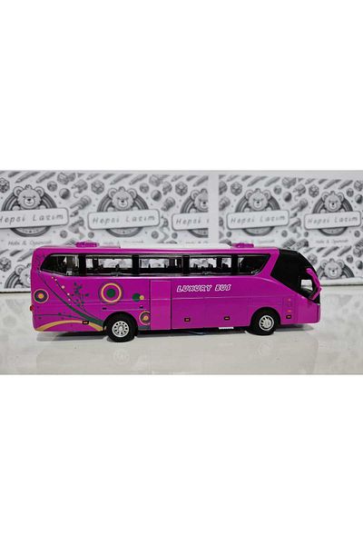 Diecast Models حافلة ركاب معدنية من مجموعة Dıecast Collection Dıecast مجموعة صوتية مضيئة مضيئة تضيء باب الحافلة وتفتح الأمتعة باللون الوردي