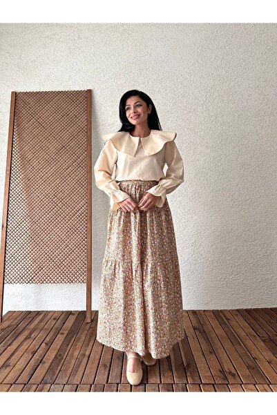 KÜÇÜĞÜM BUTİK Багатошарова спідниця з вітрогонки сіра з квітковим візерунком