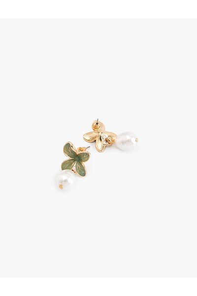 Koton Pearl Earrings Leaf Detailed Dangle Zinc Alloy