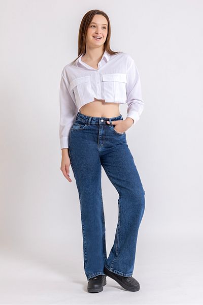 Ecrou Pantaloni drepti din denim, albastru bleumarin, cu picioare largi