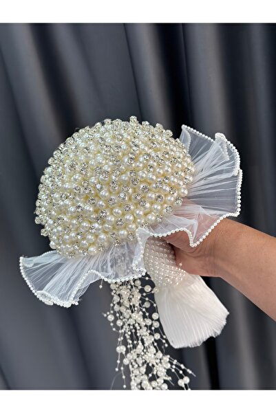 GELİNÇİÇEKCOM İnci Ve Taşlı Lüks Gelin Çiçeği