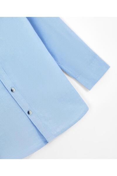 Bonfino 100% Cotton Woven Full Sleeves Solid Mandarin Collar Shirts -Blue