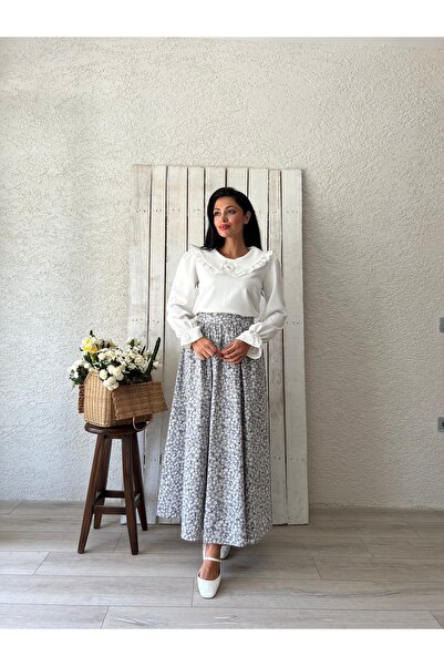 KÜÇÜĞÜM BUTİK Поплінова спідниця-кльош - сіра з ромашками