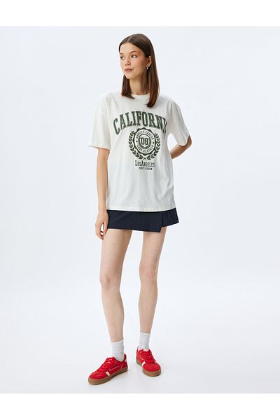 Koton Oversize College Printed Ecru Γυναικείο T-shirt 5sal10059ık