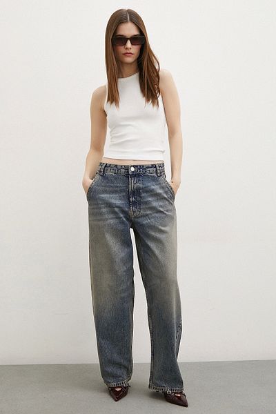 Never more Navy Blue High Waist Baggy Jeans