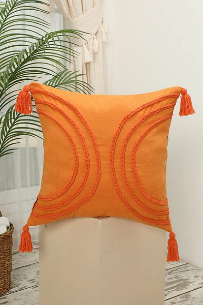 Aisha's Design Bohemian Tasseled Punch Embroidery Throw Pillow Cover - K-117
