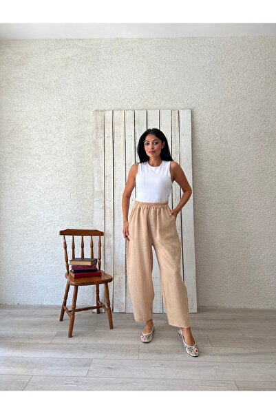 KÜÇÜĞÜM BUTİK Linen Loose Cream Trousers
