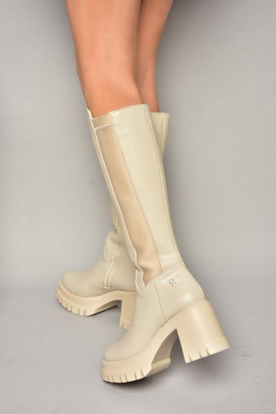 Fox Shoes Τ 973390009   Μπεζ Γυναικείες Μπότες - Χοντρό Τακούνι