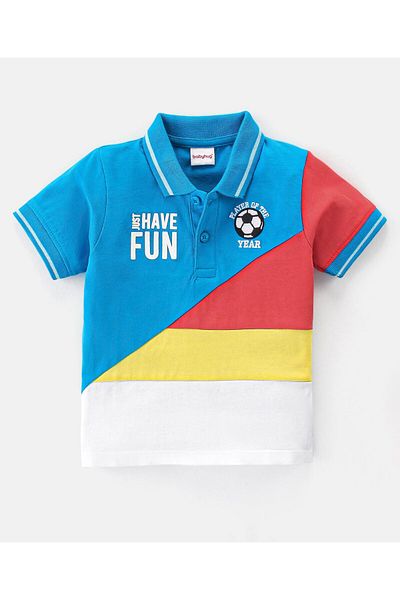 Babyhug 100% Cotton Knit Short Sleeves Polo T-Shirt With Football  Embroidery- Multicolor