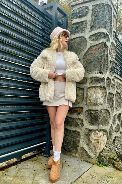 YK FASHION Kalın Tüylü Kürk