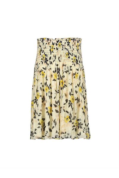 Escada Sport Floral Patterned Mid-Length Yellow Viscose Skirt with Gathered Waist Belt