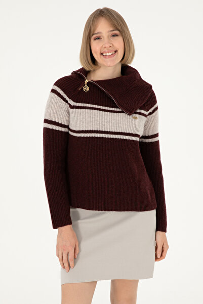 U.S. Polo Assn. Kadın Bordo V Yaka Kazak 50293133-VR014