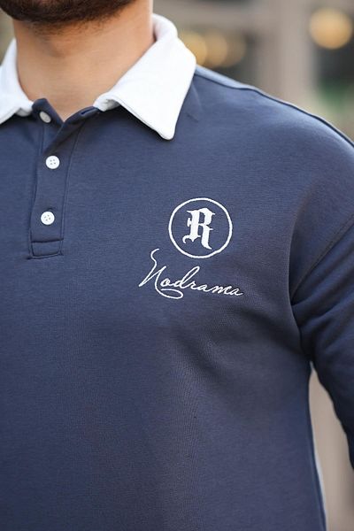 Valiberta Smoked Color Polo Neck Embroidered Sweatshirt