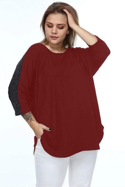 Alesia Women's Burgundy Three Quarter Sleeve Glitter Blouse