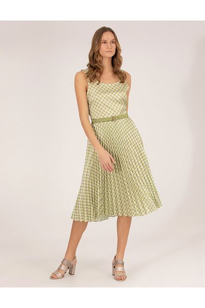 Pierre Cardin Green Patterned Pleated Midi Skirt 50269324-Vr232