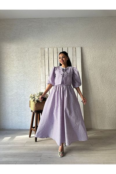 KÜÇÜĞÜM BUTİK بدلة مزدوجة من تنورة القماش القطني باللون الأرجواني (BLUZ-SKIRT)
